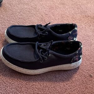 Womens Navy Canvas Shoes like heydudes